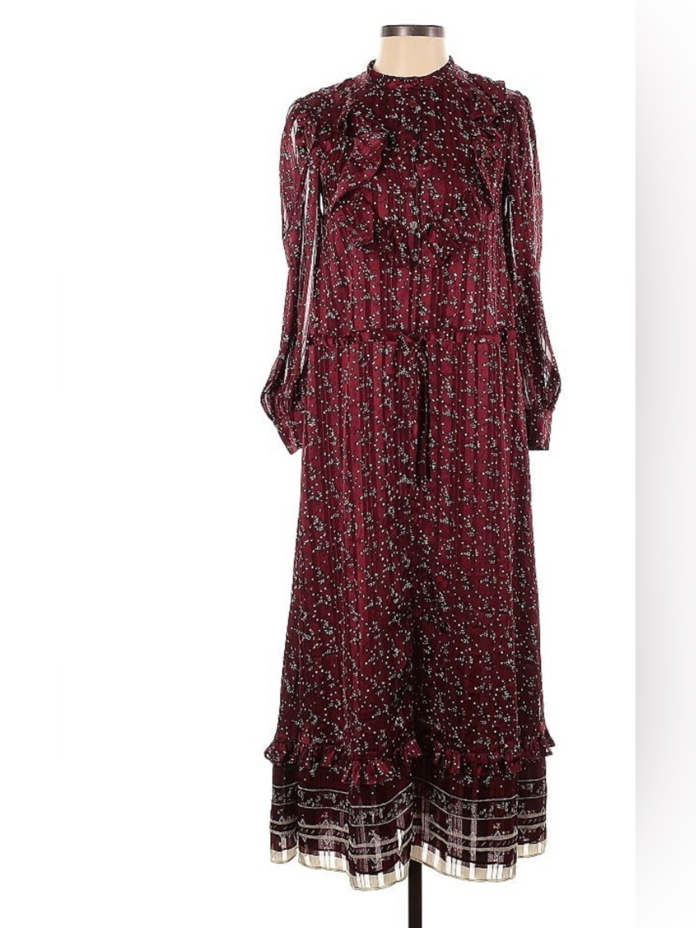 & Other Stories Burgundy Floral Long-Sleeve Midi Dress